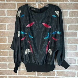 Suzelle Vintage sequined 80s top embellished Blouse 4